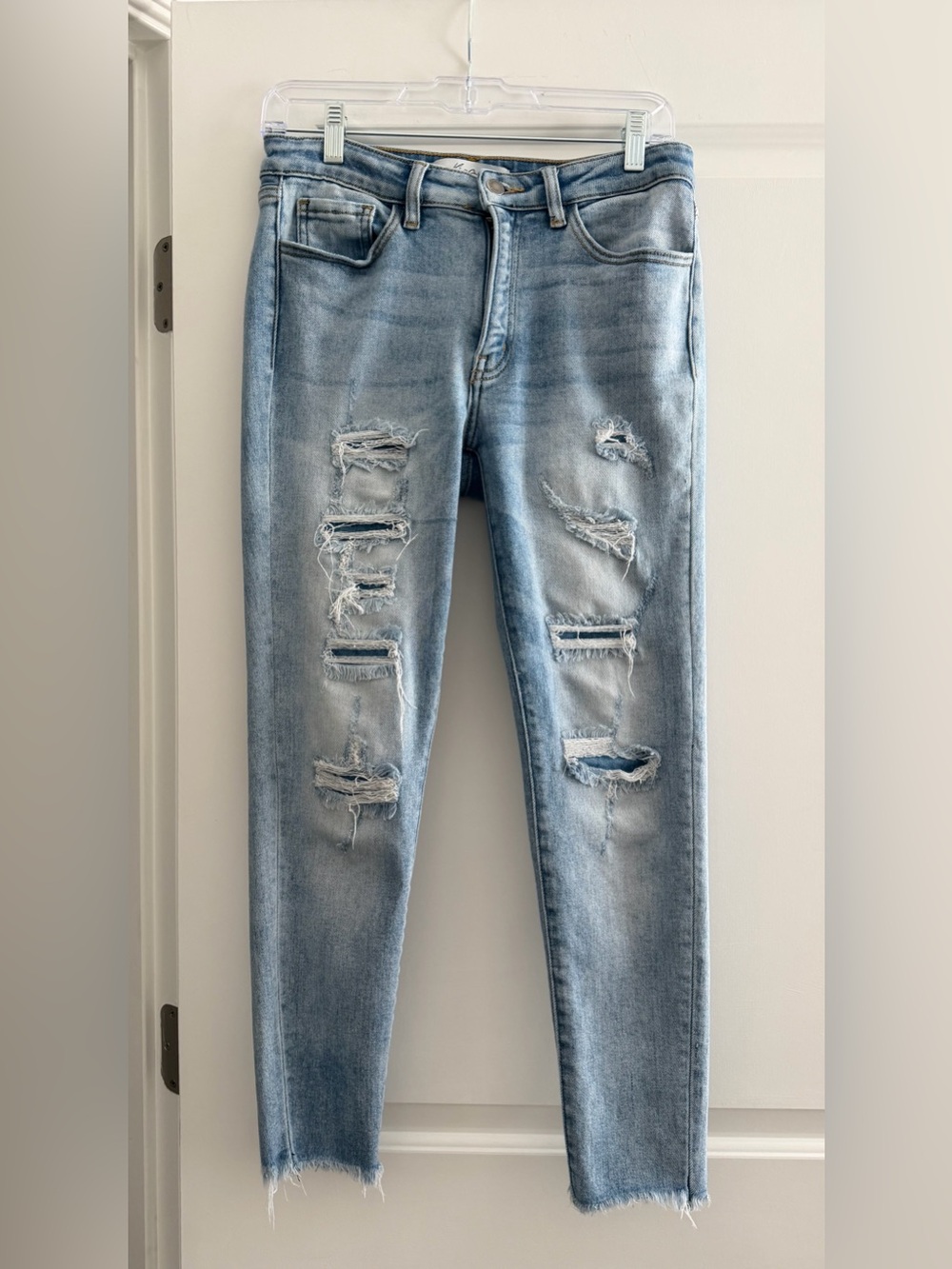 KanCan Signature Distressed Light Wash Raw Hem Jeans